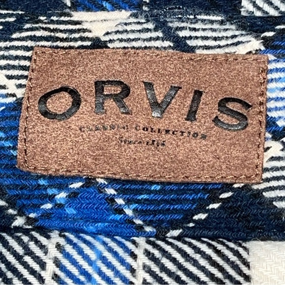ORVIS Blue PLAID HEAVY Shirt JACKET WORK WEAR Pockets Flannel Shacket BUTTON LG - Picture 9 of 13